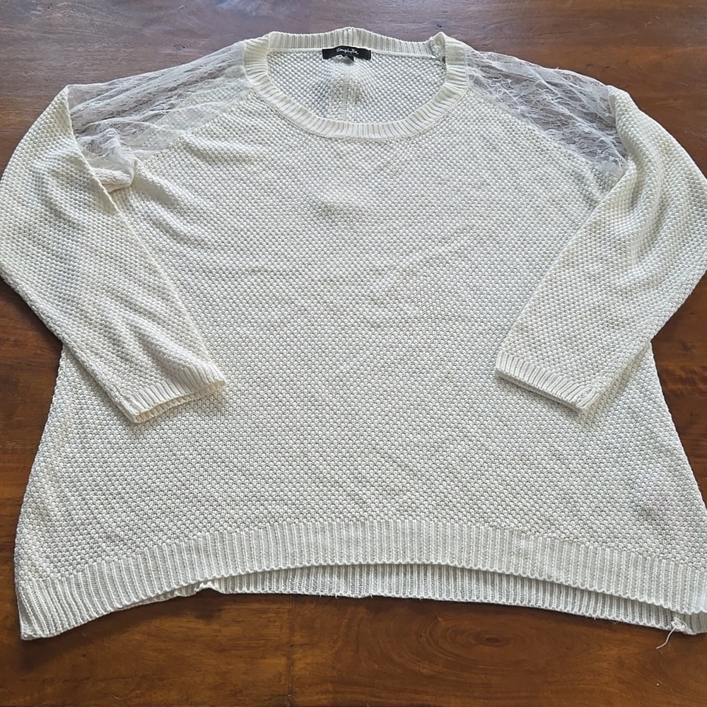 Simply Be Cream Lace Sleeve Sweater Size 2X